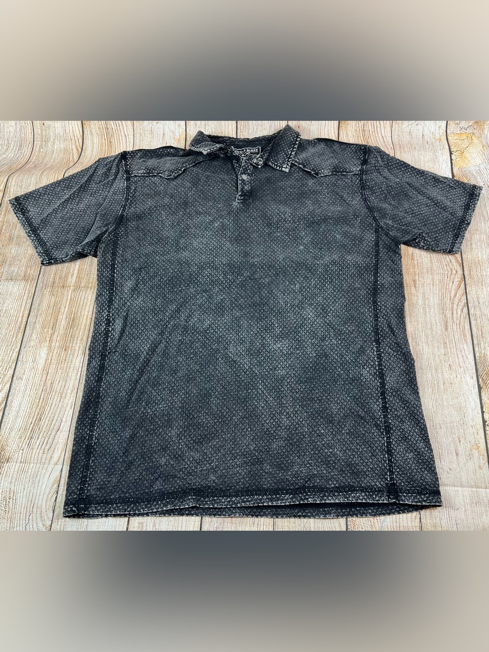 Mens Buckle Black Acid Wash Polo Shirt Size 2XL